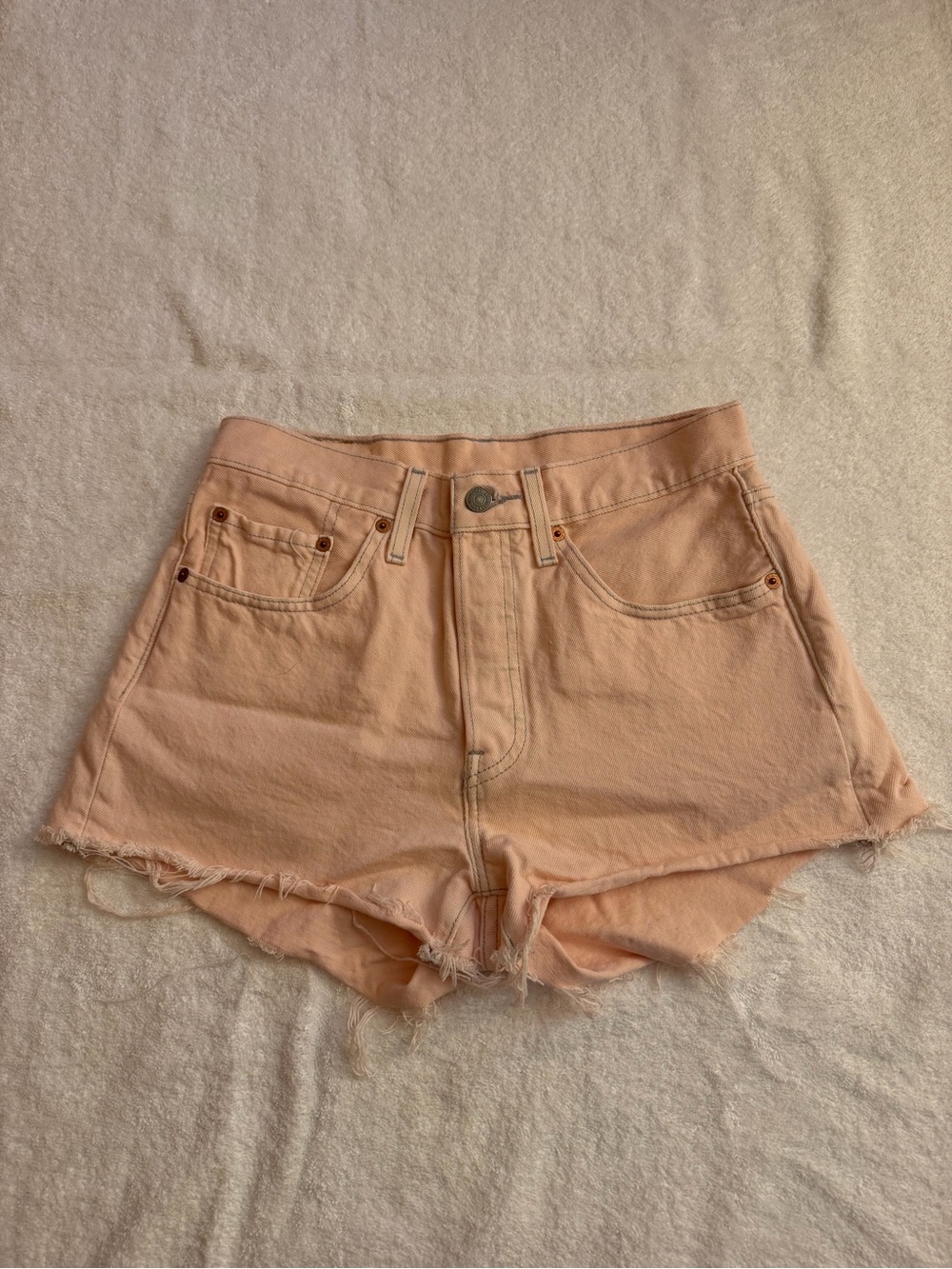 Levi's Peach Frayed Hem Denim Shorts